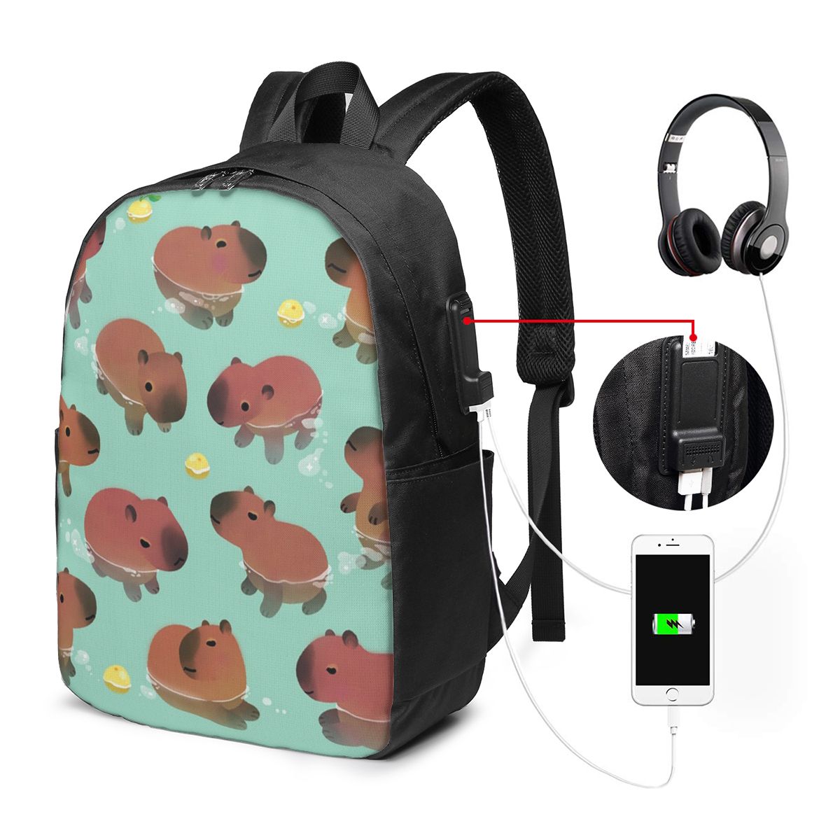 Women Bags College - Zaino con motivo animalier Capybara, borsa