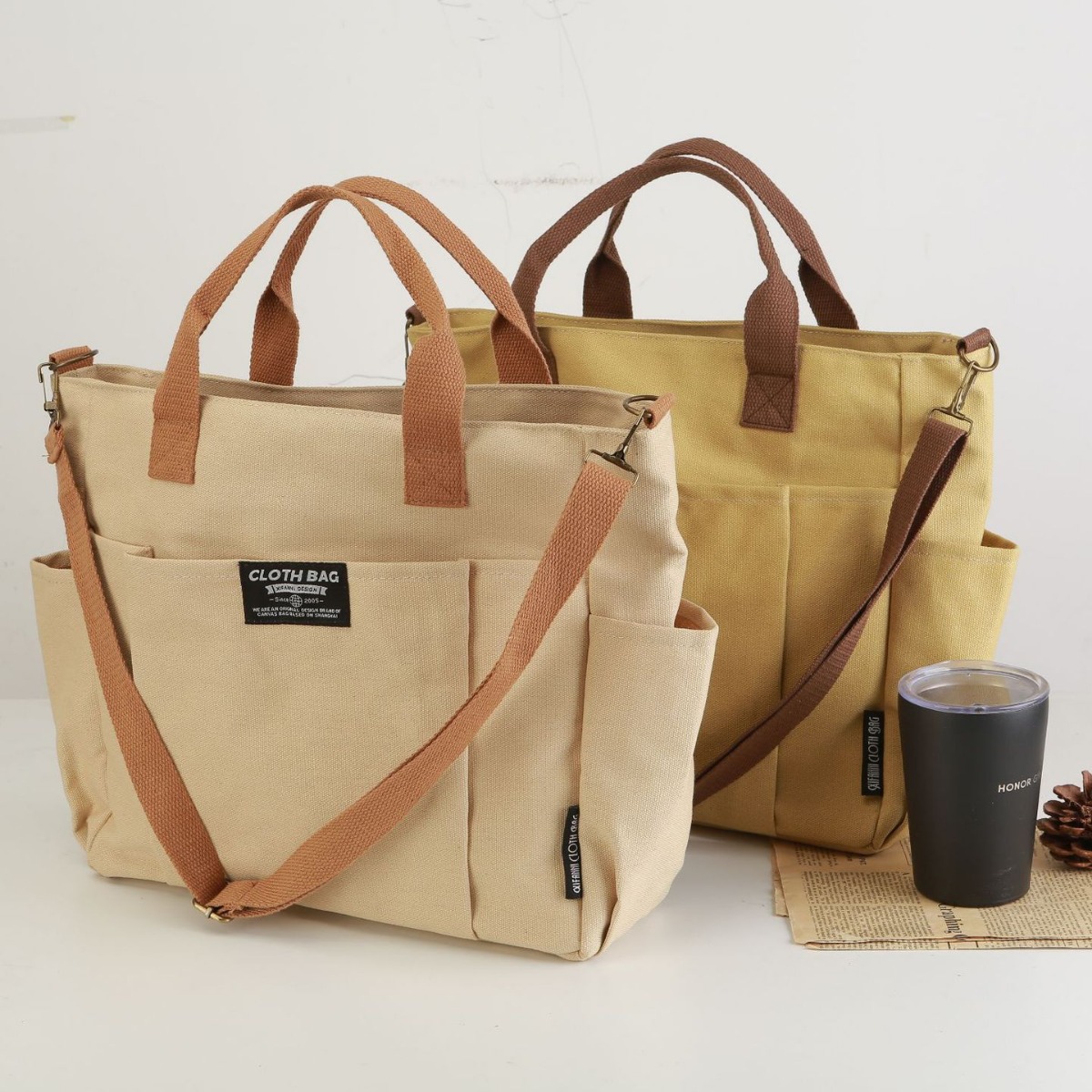 Women Handheld Bags - Borsa Tote in Tela, Borsa a